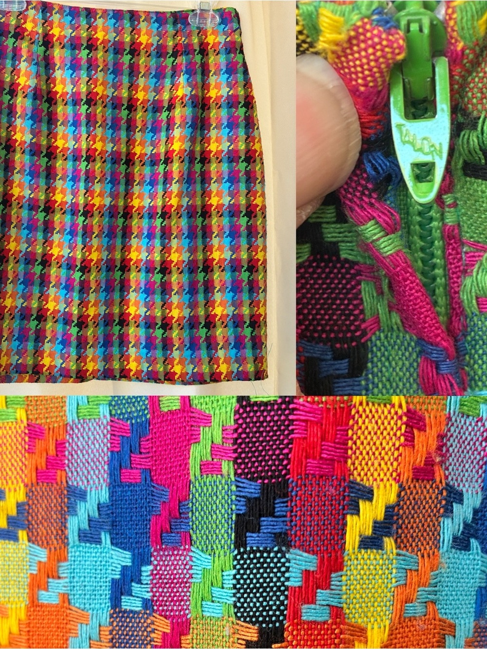 Vintage 90s/Y2K Rainbow Houndstooth Size 4 mini skirt